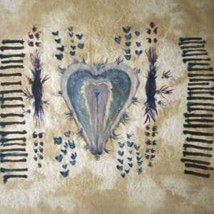 A painting of a heart on the ground.